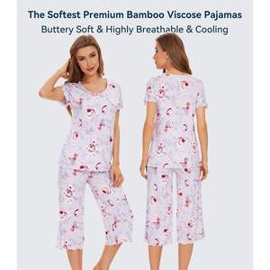 Ensemble de pyjama pour femmes personnalisé, haut à manches courtes, pantalon capri, viscose bambou, vêtements de nuit, tailles S-4X - Product Image 5