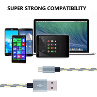 Kabel Data Pengisian Daya Mikro Nylon Kepang 3ft 6ft 10ft dengan Konektor USB