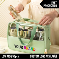 Sac de maquillage à fermeture éclair en PVC avec logo imprimé personnalisé, étanche, transparent, grande capacité, sac de voyage pour organiser les cosmétiques