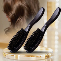 Boar Bristle Hair Brush For Slick Back Styles, Smoothing Flyaways & Edge Control - Wide Bristle Brush With Rat Tail For Sectioning