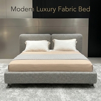 Lit plateforme moderne nordique minimaliste avec cadre rembourré en tissu, taille Queen, tête de lit séparée, en lin gris, idéal pour appartement