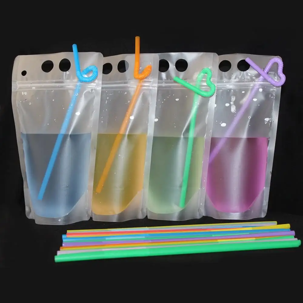 Hot Selling Standing Up Juice Drink Pouch With Straw Gravure Printing Plastic Beverage Packing Bag Clear Bag