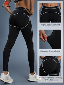 Yiling 2026マルチポケットハイサポートピーチヒップジムフィットネス高弾性ウエストヨガレギンス女性用反射ストライプ - Product Image 4