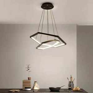 Lampes suspendues suspendues de forme hexagonale Salon Or Noir Dimmable Anneau Lustre Lumières - Product Image 2