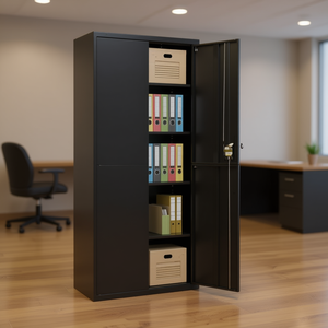 Armadio Archivio in Acciaio Verniciato a Polvere Nero Extra Alto con Serratura a Chiave per Ufficio - Product Image 2