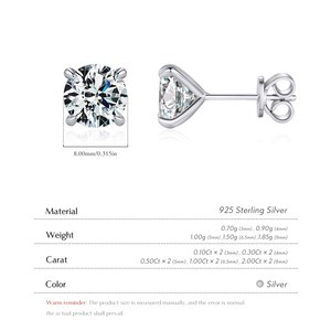 Genuine S925 Sterling Silver Simple Sparkling Round VVS1 Clarity 2ct Moissanite Stud <b>Earrings</b> for Women <b>Fine</b> Jewelry - Product Image 4