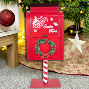 Vente en gros de sacs postaux vintage avec lettres 'Santa' 'North Pole' pour le père noël décorant la boîte aux lettres de noël en métal rouge - Product Image 5