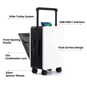 Hidden Handle Business <strong>Suitcase</strong> No-Zipper Design Front Opening Laptop Compartment 20-inch PC <strong>Hard</strong> <strong>Shell</strong> Carry on with USB Port - Product Image 4
