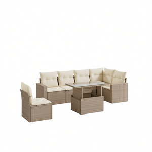 Beige Pe Rattan Garden Sofa Set With <b>Storage</b> For Patio Furniture <b>Seats</b> 7 People Contemporary Design Outdoor Use - Product Image 1