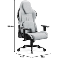 Chaise de jeu avec base en métal durable, siège en tissu rafraîchissant, chaise de gamer grise, fonction pivotante, chaise d'ordinateur avec appui-tête magnétique