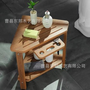 Estante de baño de madera para esquina, de 2 niveles, duradero, para almacenamiento en el baño, lavabo o ducha. - Product Image 1