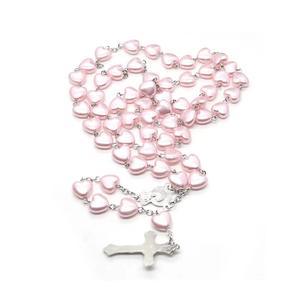 Kalp boncuk tespih kolye katolik namaz pembe kalp şeklinde kolye uzun zincir hıristiyan dini takı hediye - Product Image 1