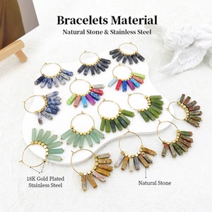 Vente en gros de boucles d'oreilles vintage unisexe en acier inoxydable, pierre naturelle faite à la main, aventurine verte, bijoux respectueux de l'environnement - Product Image 3