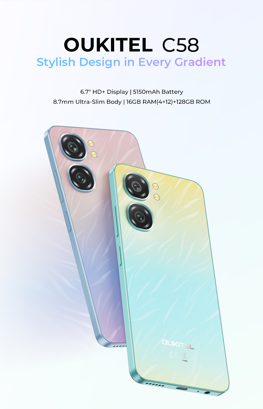 OUKITEL C58 128GB 16GB RAM ブルー OUKITEL C58 Pro スマートフォン