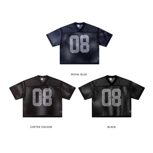 Camiseta de Manga Corta con Cuello en V, Tejida, de Corte Holgado, para Hombre, Transpirable, de Algodón, Estilo Urbano, con Estampado Digital Vintage, 285gsm - Product Image 1