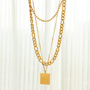 Collar cuadrado Retro <span class=keywords><strong>de</strong></span> acero inoxidable chapado en oro <span class=keywords><strong>de</strong></span> 18k para mujer, cadena <span class=keywords><strong>de</strong></span> suéter <span class=keywords><strong>de</strong></span> sensación Premium - Product Image 1