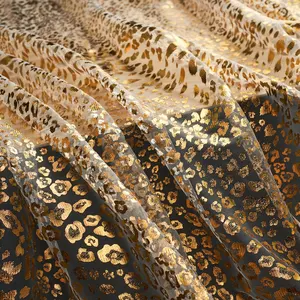 Fashion Designs Fabric Fornecedor Ouro Leopard Dots Foil Print Respirável Francês Lace Wedding Dress Tule Fabric