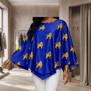 Blue African Print <b>Poncho</b> Cape Women Sleeveless Printed Kimono Loose Fit <b>Festival</b> Wear - Product Image 3