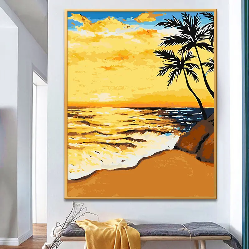 Super quality coloring DIY landscape beach sunset dusk hand-painted home furnishing decoration paint by number