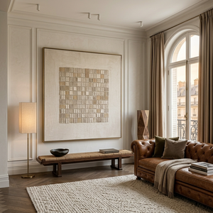 Peinture à l'huile texturée faite à la main, art mural abstrait neutre, relief 3D, toile d'art pour la décoration intérieure d'hôtel, vente en gros - Product Image 6