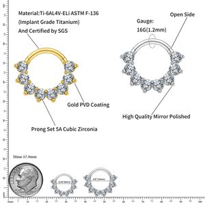 Astm astm f136 d şekilli piercing de titanio 14k altın clicker opal altın burun yüzük at ayakkabı septum titanyum piercing takı - Product Image 4