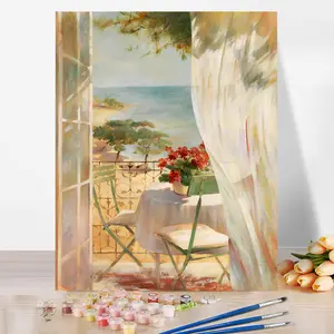 从窗口批发风景DIY绘画手绘填充植物花卉客厅装饰油画DIY套装