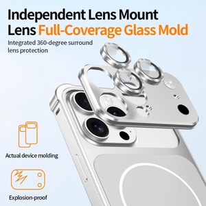 Coque de téléphone magnétique en métal aluminium mat antichoc avec film de protection d'objectif en verre pour <span class=keywords><strong>iPhone</strong></span> 17 13 14 15 16 Pro Max – Vente en gros - Product Image 4
