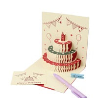 Carte de vœux pop-up 3D en papier bleu, style Instagram, DIY, créative, mignonne, avec petit ours, style gâteau, enveloppe, style réconfortant