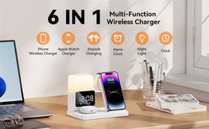 6 In 1ไร้สายชาร์จขาตั้งนาฬิกาปลุกแม่เหล็กโคมไฟFastชาร์จDock Stationสําหรับ<span class=keywords><strong>iPhone</strong></span> 14 13 12 11 IWatch 8 <span class=keywords><strong>7</strong></span> AirPods - Product Image 3