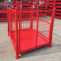 Cage de stockage industrielle robuste rouge, empilable, en treillis métallique, pliable, pour la manutention industrielle