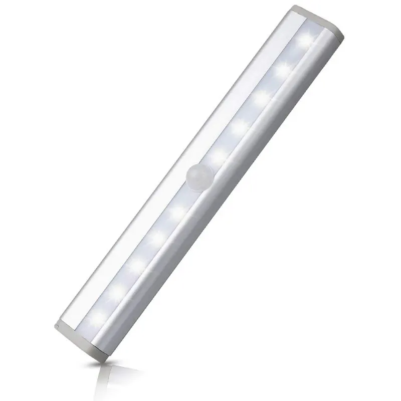 Luz LED con Sensor de movimiento para armario, luz Fría/cálida recargable por USB, 3 pilas aaa, luz nocturna con interruptor, 10 LED