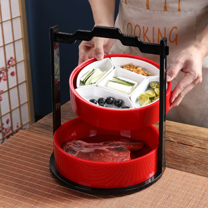 Chinese-Style Multi-Layered Round <b>Lunch</b> <b>Box</b> With Compartments For Food Storage And Portable Use - Product Image 1