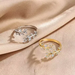 Nuoro anel de ouro prateado minimalista, joias banhadas ajustáveis de cobre, acessórios de joias, anel de abertura de folha