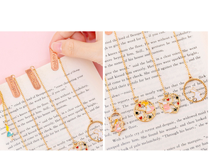 Book dart — signet en métal doré pour femme, pendentif avec longue chaîne, marque-page à la mode, motif fleur de cerisier, fleurs, mignon, papeterie coréenne - Product Image 6