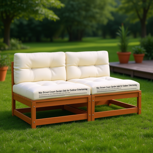 Canapé de jardin en bois, deux places, couleur crème, avec coussin en mousse haute densité, design contemporain - Product Image 2
