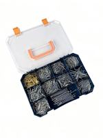 Kit de 1470 clous en acier avec boîte en PP, clous galvanisés à tête plate et à anneau, sans tête, pour le travail du bois et la construction