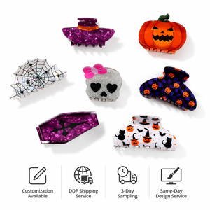 Grandi fermagli per capelli in acetato con stampa personalizzata di Halloween, design a zucca, <span class=keywords><strong>ragno</strong></span>, pipistrello e teschio, per feste, all'ingrosso, per donna - Product Image 1