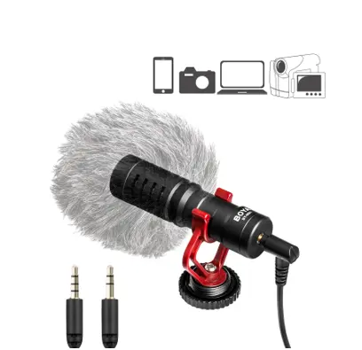 BOYA BY-MM1 Portable On-Camera Condenser Shotgun Microphone Kit Cardioid Mic with Shock Mount for iPhone Camera Camcorder