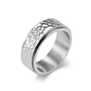 High End Hammered Surface 18K Gold PVD Plated Stainless Steel Rotatable <b>Stress</b> Relief <b>Ring</b> Spinner <b>Ring</b> Waterproof & No Tarnish - Product Image 4