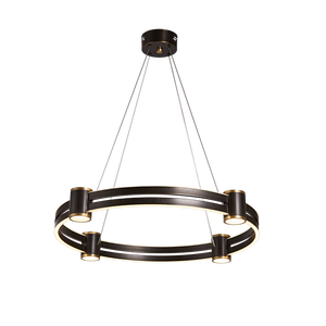 Copper New Design Living Room Led Ring Acrylic Lamp Round Hanging Chandelier Modern Hotel Circle Line Pendant <b>Light</b> - Product Image 3