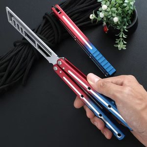 Cuchillo de Entrenamiento para CSGO, Hoja de Acero No Afilada, Mango de Aluminio, Cuchillo Plegable Tipo Mariposa, <span class=keywords><strong>Balisong</strong></span> de Entrenamiento para Exteriores - Product Image 2
