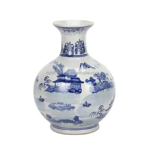 V071 vaso antigo chinês paisagem pinturas azul e branco mesa cerâmica vaso decoração personalizada para casa