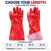 Gants de travail industriels personnalisés en PVC enduit, résistants à l'huile, imperméables, doublés polyester, épaisseur 1,5 mm, manchette longue 27, 35, 40, 45 cm, vente en gros