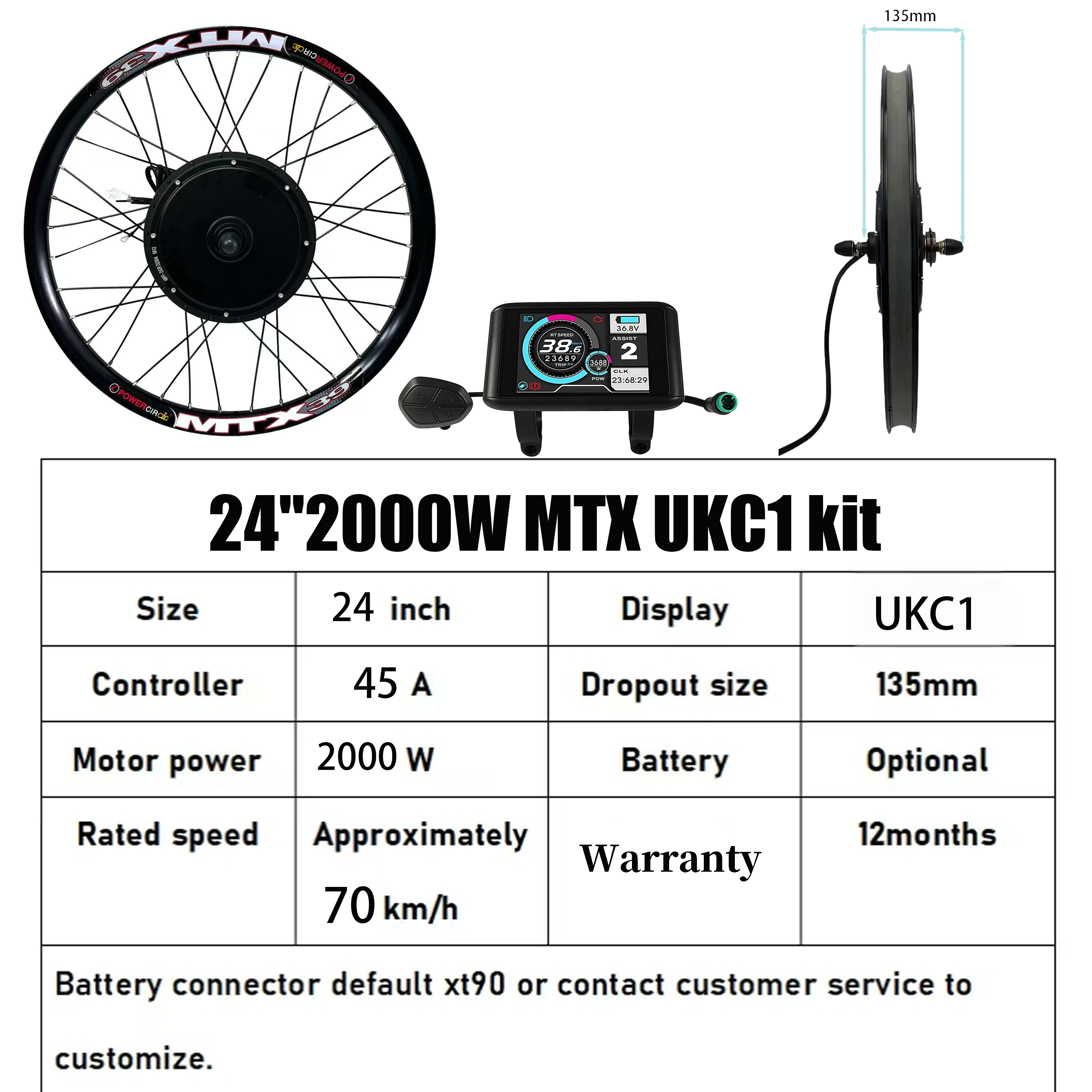24in 3000W 72V UKC1Motor kit