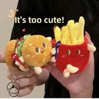 Porte-clés en peluche super doux et créatif, motif frites et hamburger, en coton PP, idéal pour les sacs à dos des couples et les décorations de voiture féminines