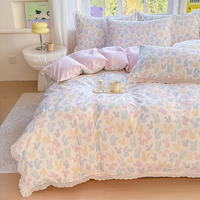 Ensemble quatre pièces 100 % coton 200 fils, respirant et anti-humidité, avec technologie de teinture réactive et motif floral en dentelle fine