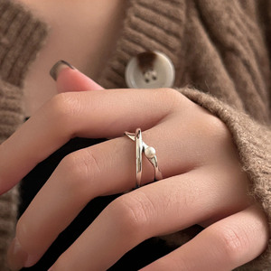 Sterling <b>Silver</b> S925 <b>Cross</b> <b>Ring</b> For Women Pearl Inlay Everyday Wear - Product Image 4