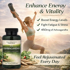 แคปซูลอัชวาคันธาธรรมชาติ 100% <span class=keywords><strong>450</strong></span> มก. สำหรับผู้ทานมังสวิรัติ ช่วยผ่อนคลายความเครียด บรรเทาอาการ และเพิ่มพลังงาน - Product Image 1