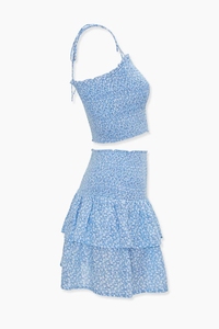 Cammino scozzese floreale da <span class=keywords><strong>donna</strong></span> e minigonna a strati Set senza spalline dolce abito estivo - Product Image 2