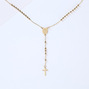 Venta de fábrica, collar religioso de Jesús de acero inoxidable, cadena de 3MM, collar cruzado de cuentas de Rosario DE LA Virgen María chapado en oro para creyentes - Product Image 2
